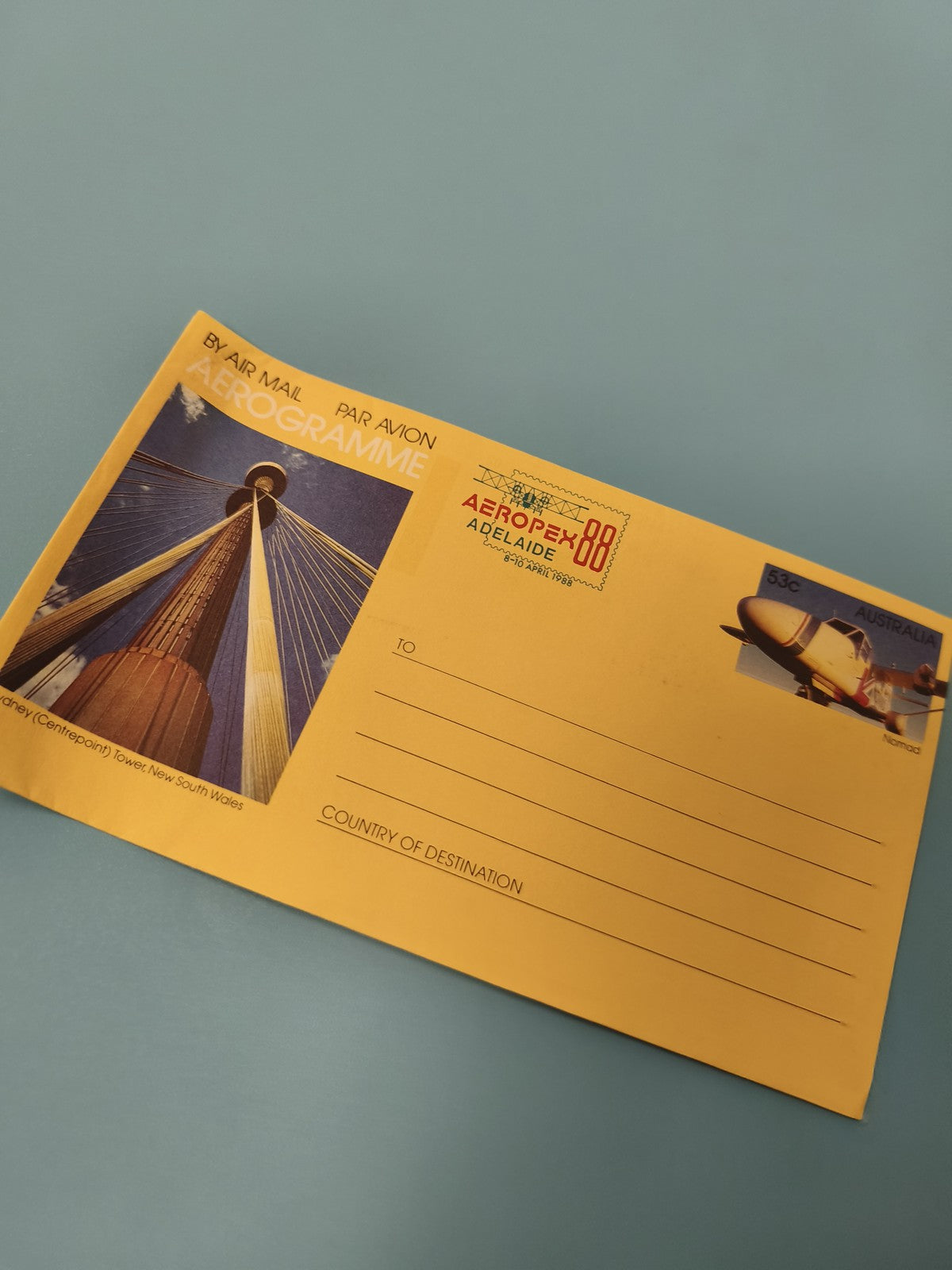 Ancienne enveloppe philatélie aérogramme Aerpex 80 Adelaide Australie jaune