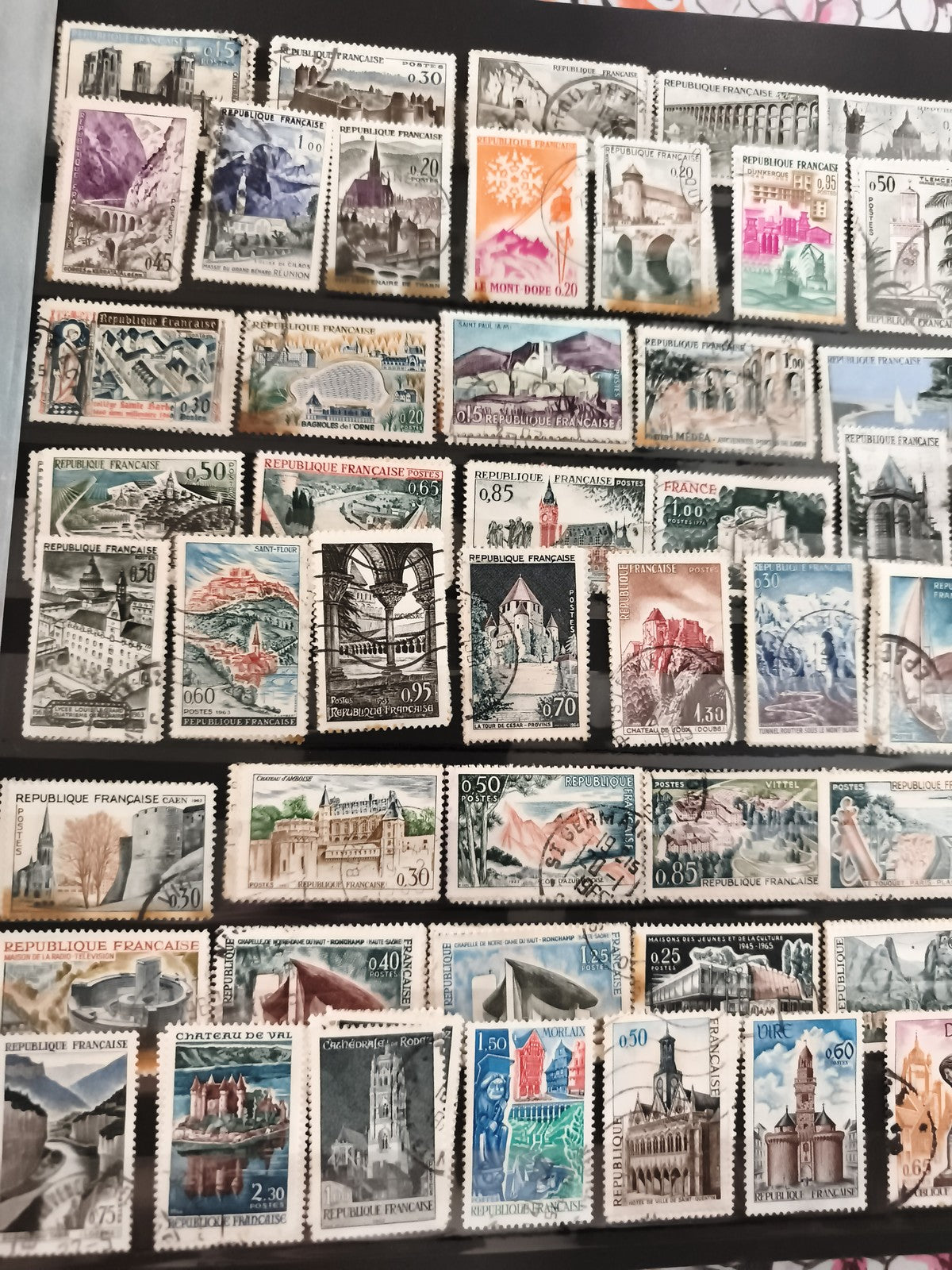 Timbres anciens France oblitérés paysages monuments lot philatélie vintage
