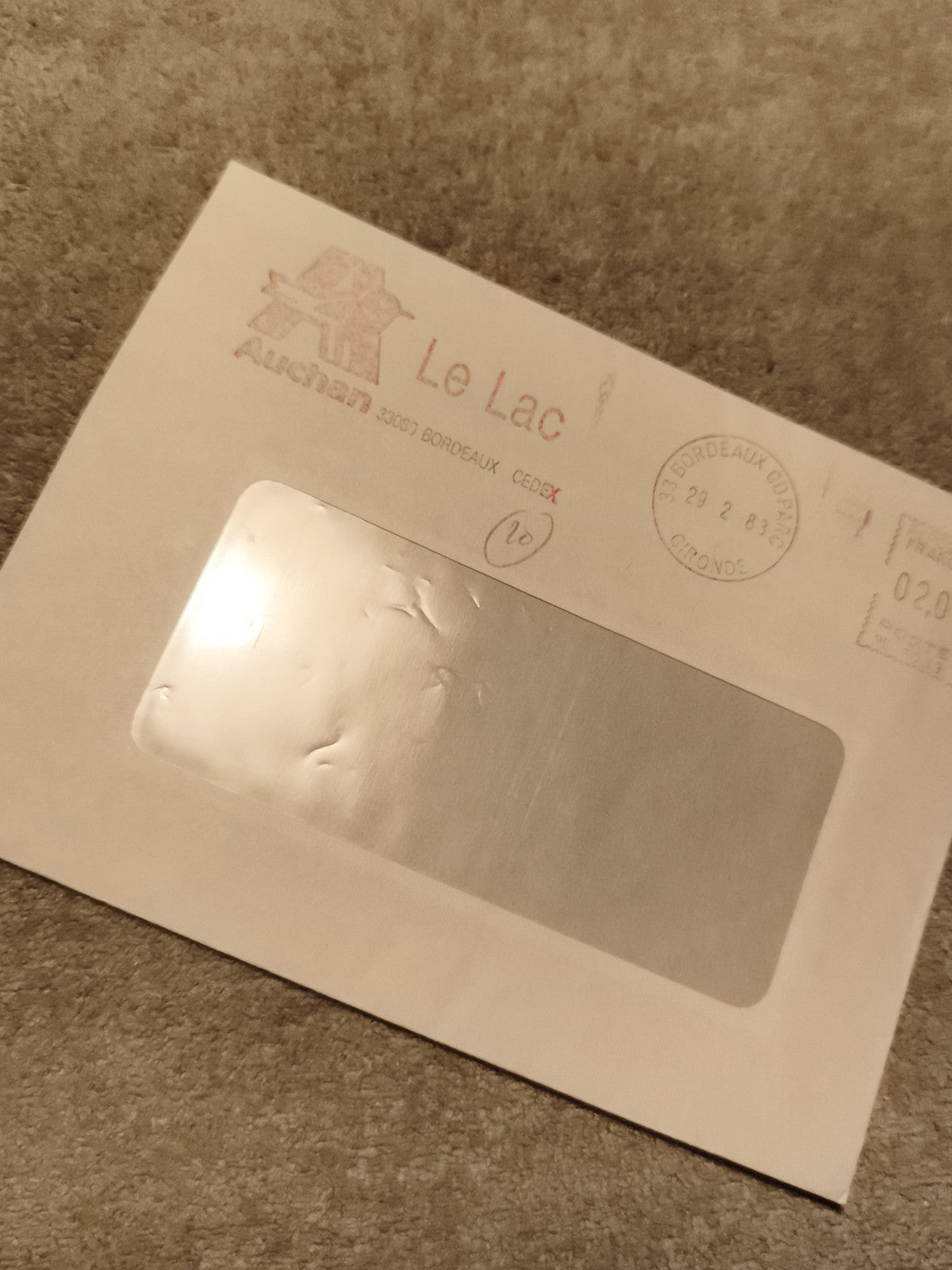 Lettre commerciale Auchan Le Lac 1983 cachet Bordeaux philatélie (Ref 27)