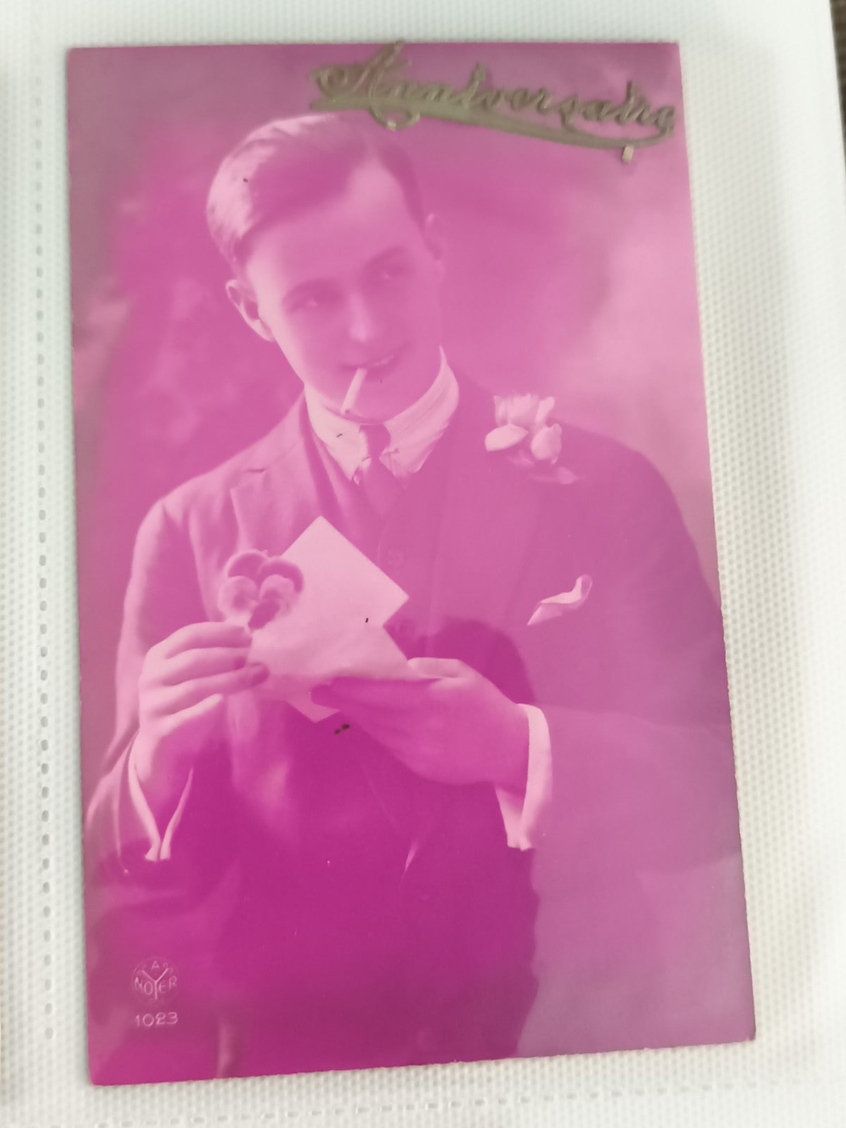 Carte postale ancienne homme élégance rose CPA Art Déco NOFER 1023