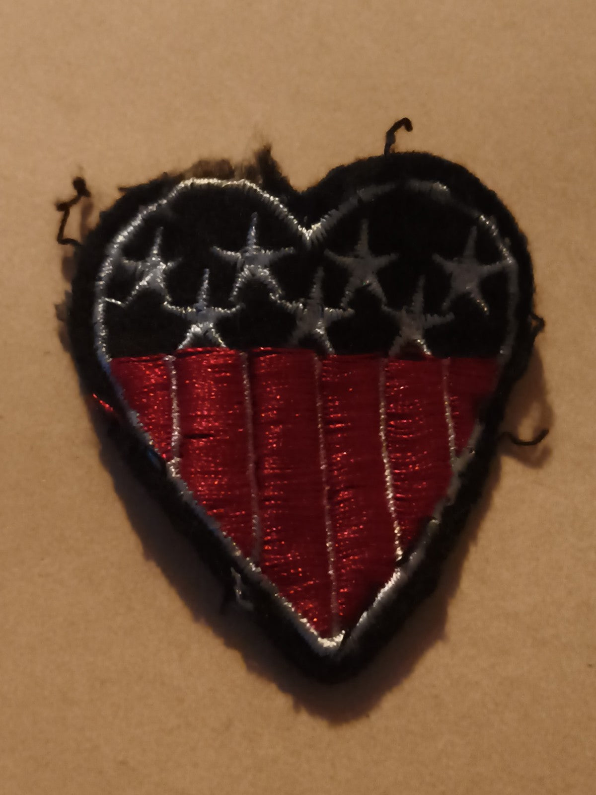 Écusson brodé cœur USA vintage, patch étoile rayure ancien, badge textile