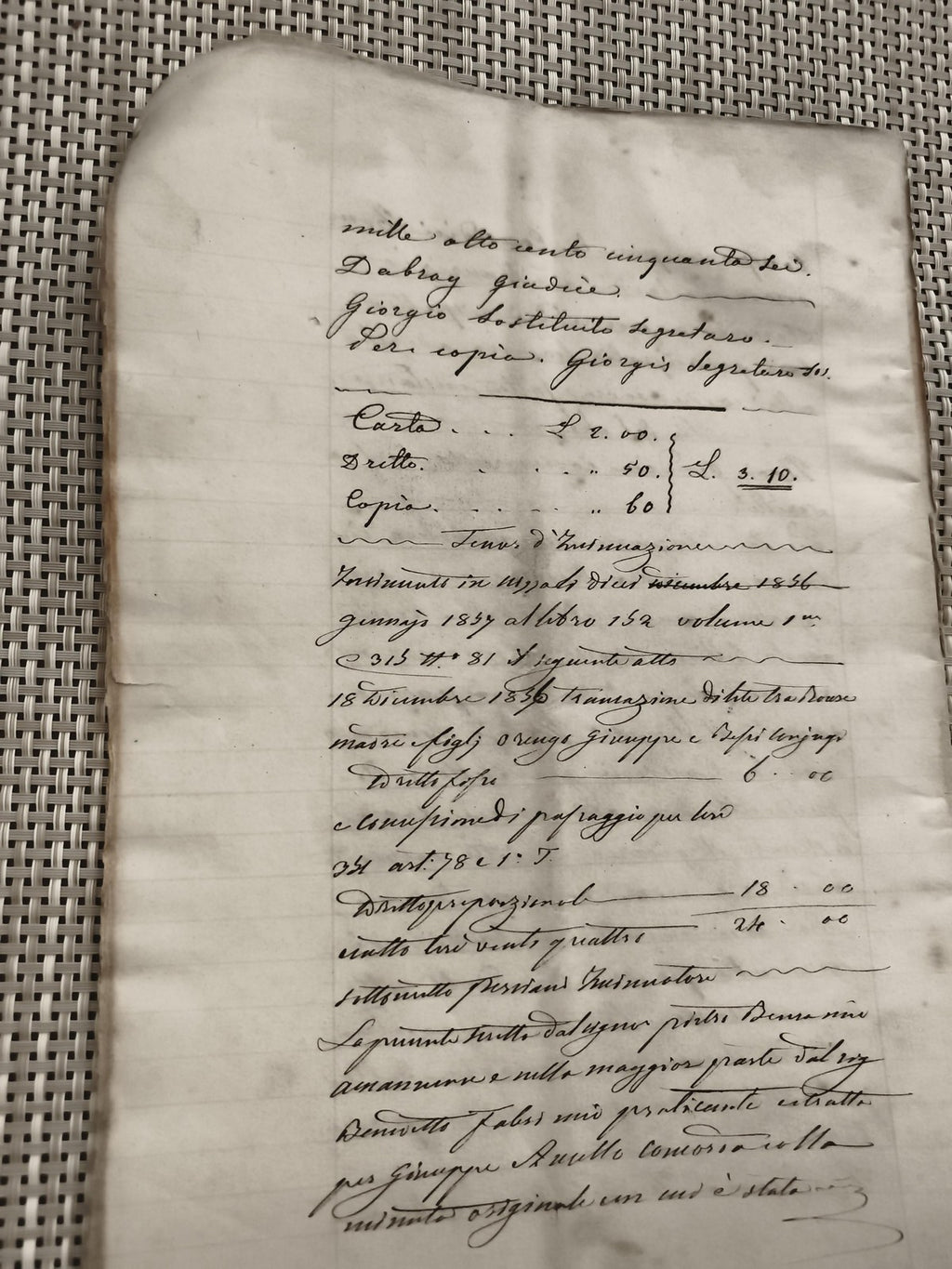 Ancien document manuscrit 19e siècle, papier filigrané, écriture cursive