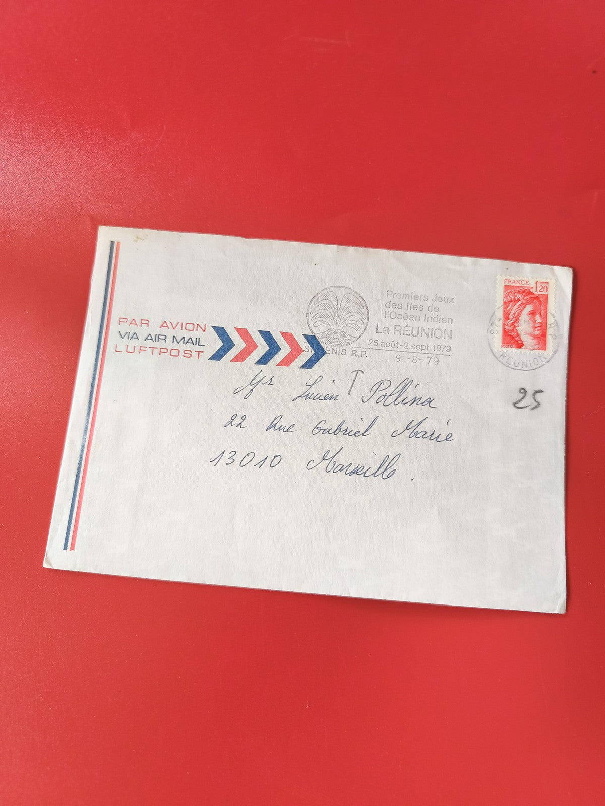 Enveloppe philatélie La Réunion, affranchie, Par Avion, cachet 1979