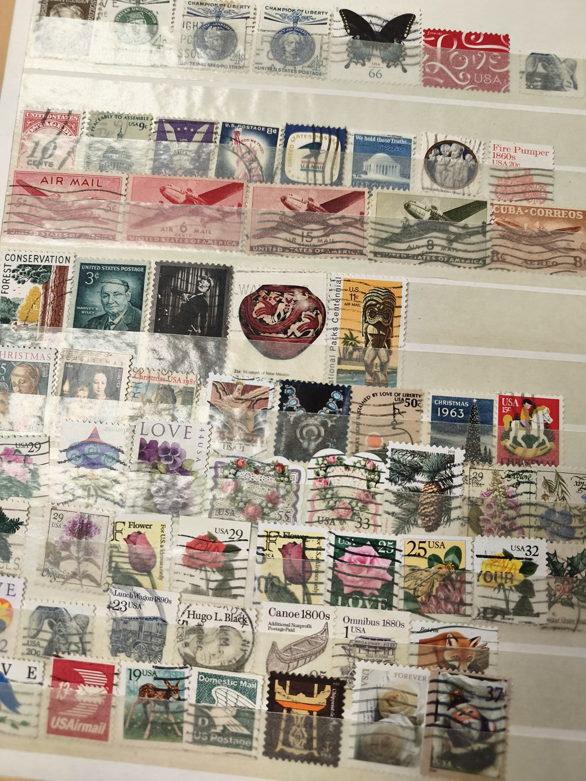 Lot de timbres philatélie USA oblitérés motifs variés fleurs animaux couleurs