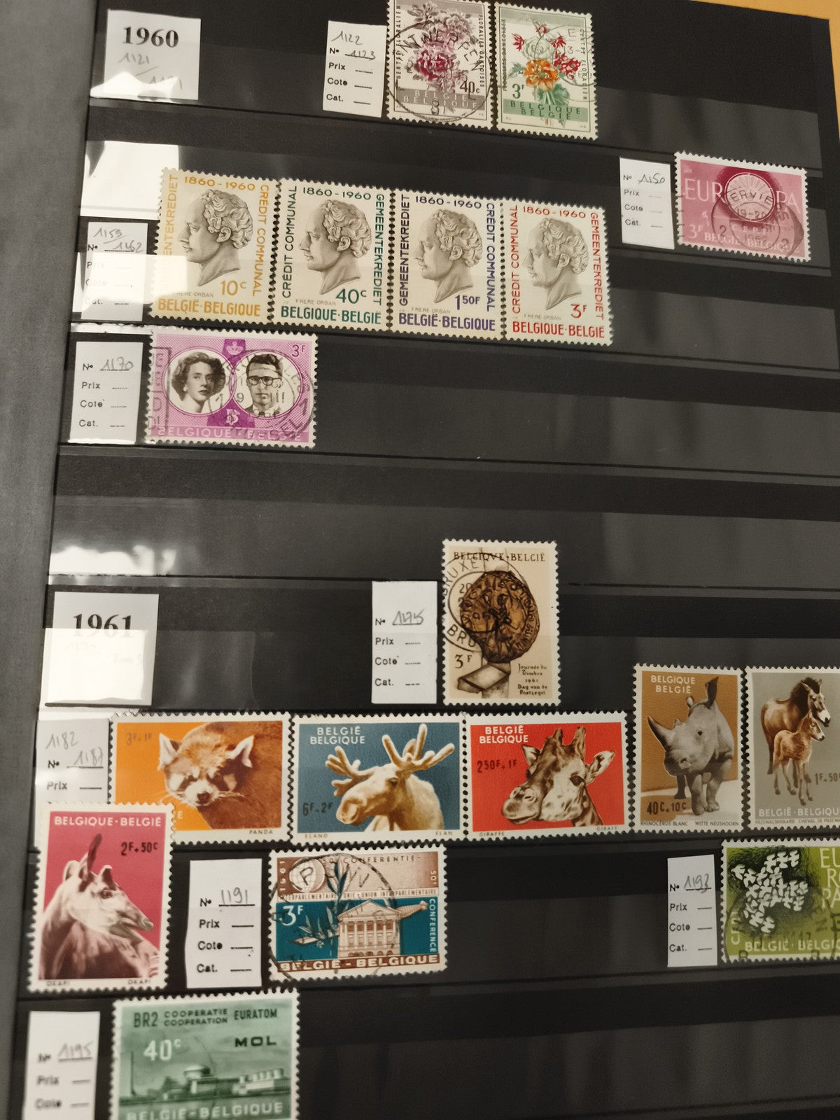 Timbres Belgique 1960-1961 animaux personnalités Europa philatélie lot thématiqu
