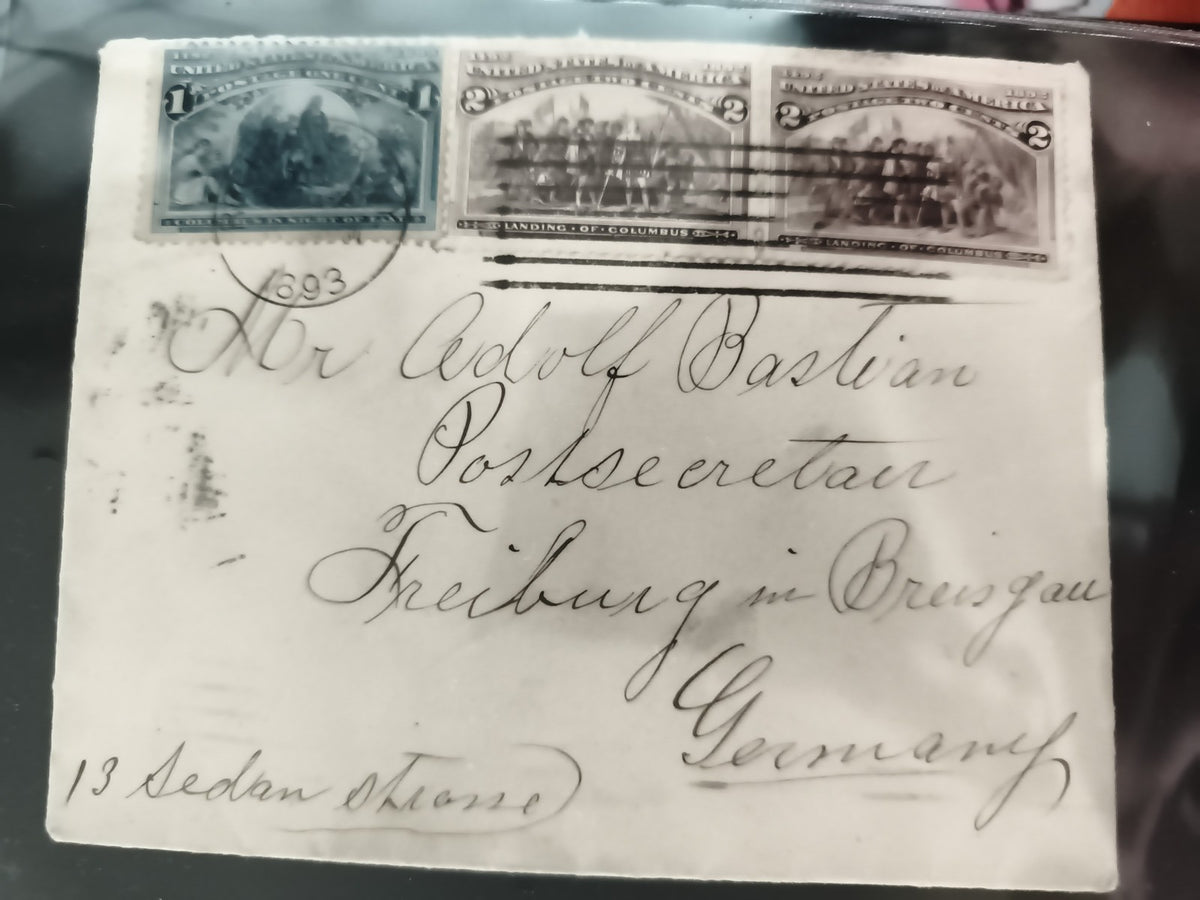 Lettre ancienne USA 1893 timbres Columbus philatélie enveloppe oblitérée vintage