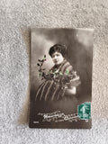 Carte postale ancienne CPA Heureuse Année femme gui timbre 5c France