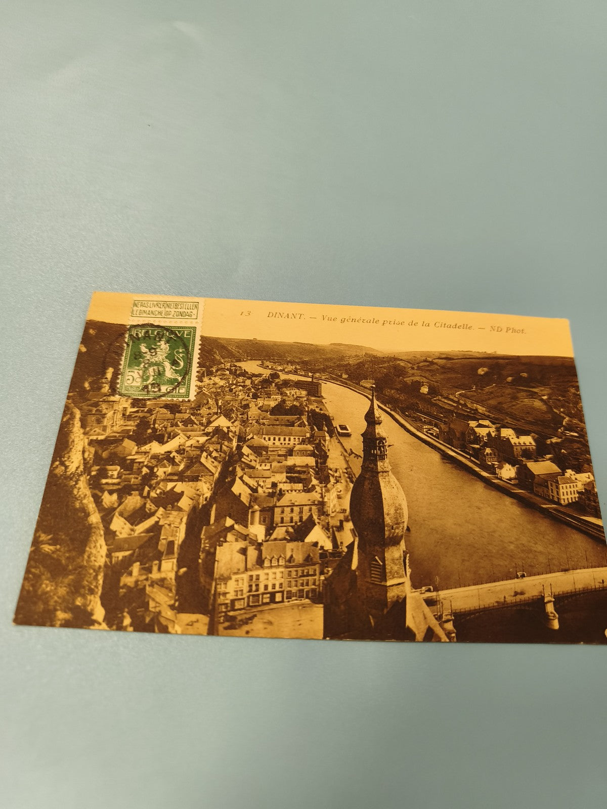 Carte postale ancienne Dinant vue générale citadelle timbre Belgique vintage CPA