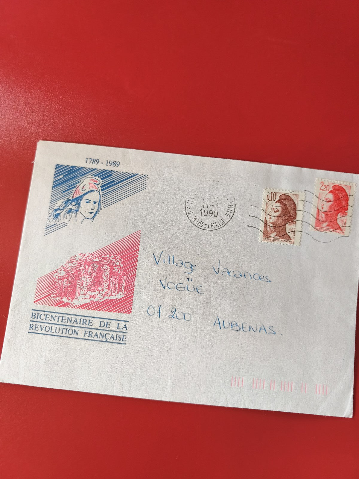 Enveloppe philatélie Bicentenaire Révolution Française 1789-1989 timbres Mariann