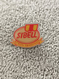 Pin's publicitaire vintage SIBELL Chips Tradition logo rouge jaune (Ref 7)