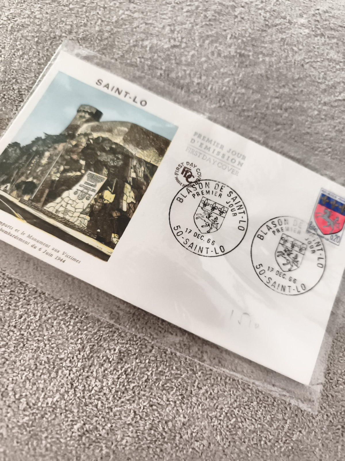 Lettre FDC Saint-Lô 1966 blason premier jour philatélie ancien enveloppe