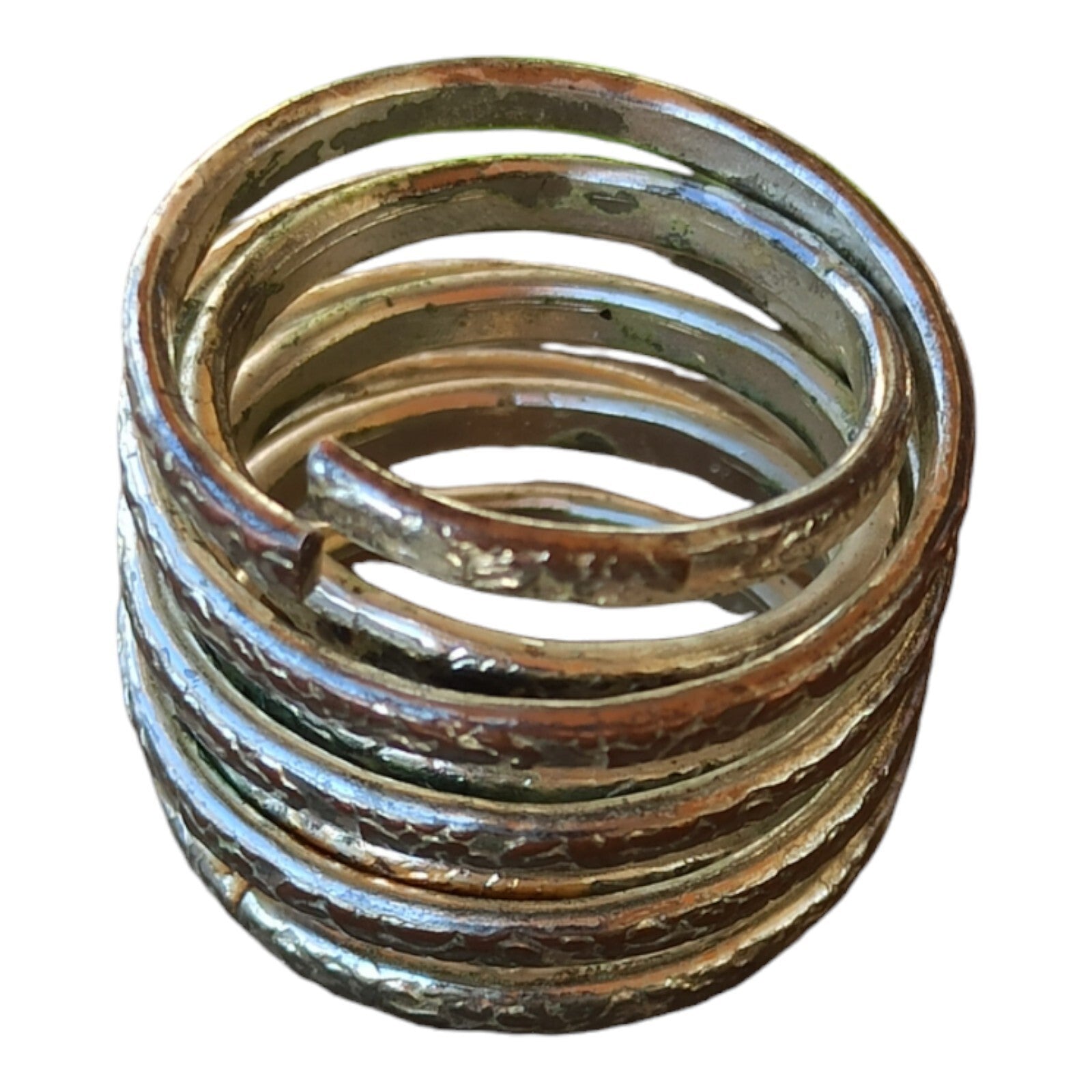 Bague spirale vintage aspect martelé, fantaisie, finition argentée, taille 55