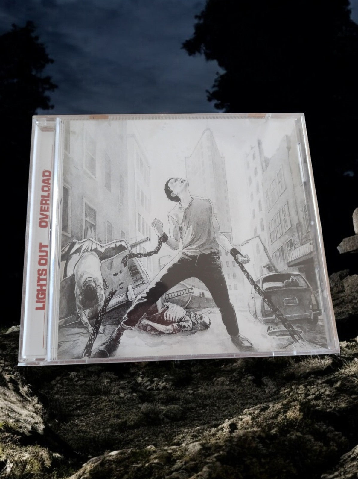 CD Lights Out Overload – Album rock vintage, pochette dessin, édition originale