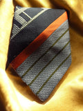 Cravate vintage en soie Fabio rayée noir gris orange rétro