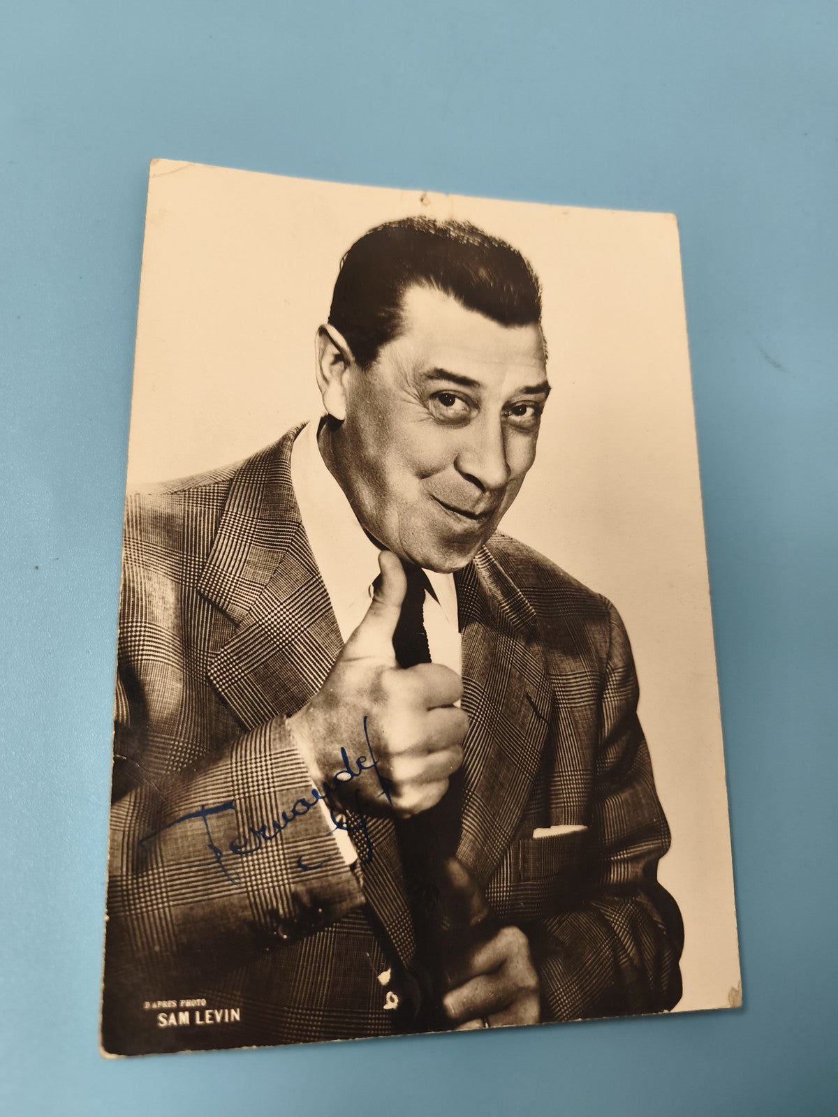 Ancienne photo dédicacée Fernandel portrait vintage, tirage Sam Levin