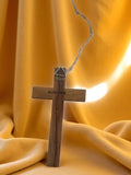Croix chrétienne bois Bethlehem vintage, crucifix mural, inscription, déco rétro
