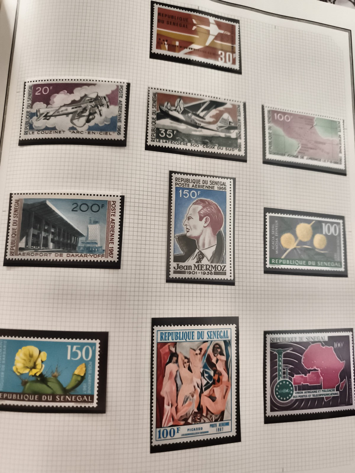 Timbres anciens Sénégal neufs Poste aérienne 1960s thématiques aviation art