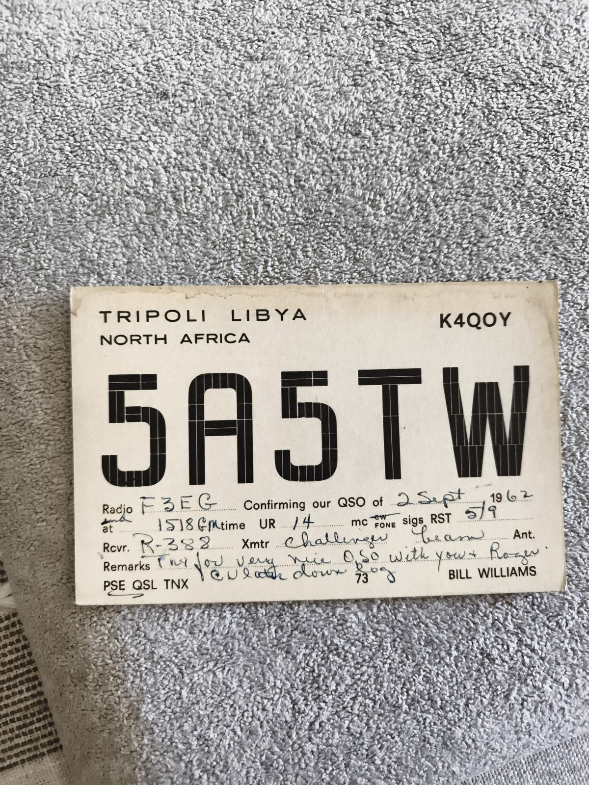 Carte QSL radio ancienne Tripoli Libye 5A5TW 1962 radioamateur vintage