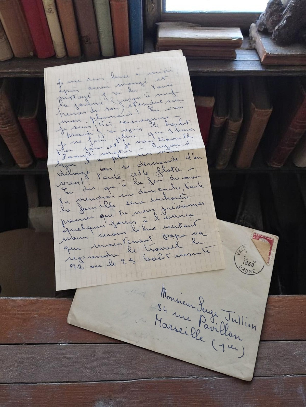 Lettre manuscrite vintage Marseille 1960 + enveloppe timbrée ancienne
