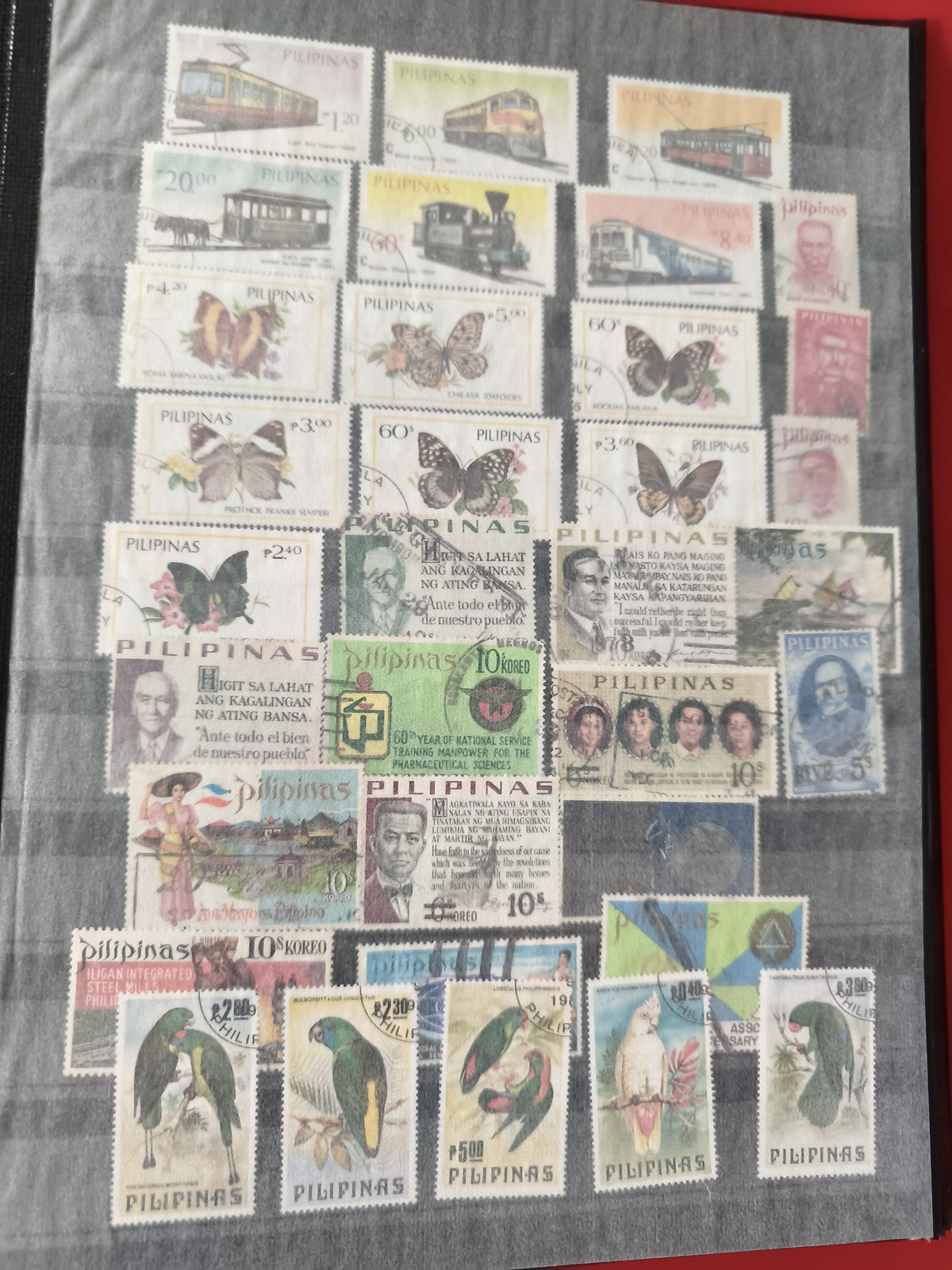 Lot de timbres Philippines usagés ? animaux, papillons, trains, visages célèbres