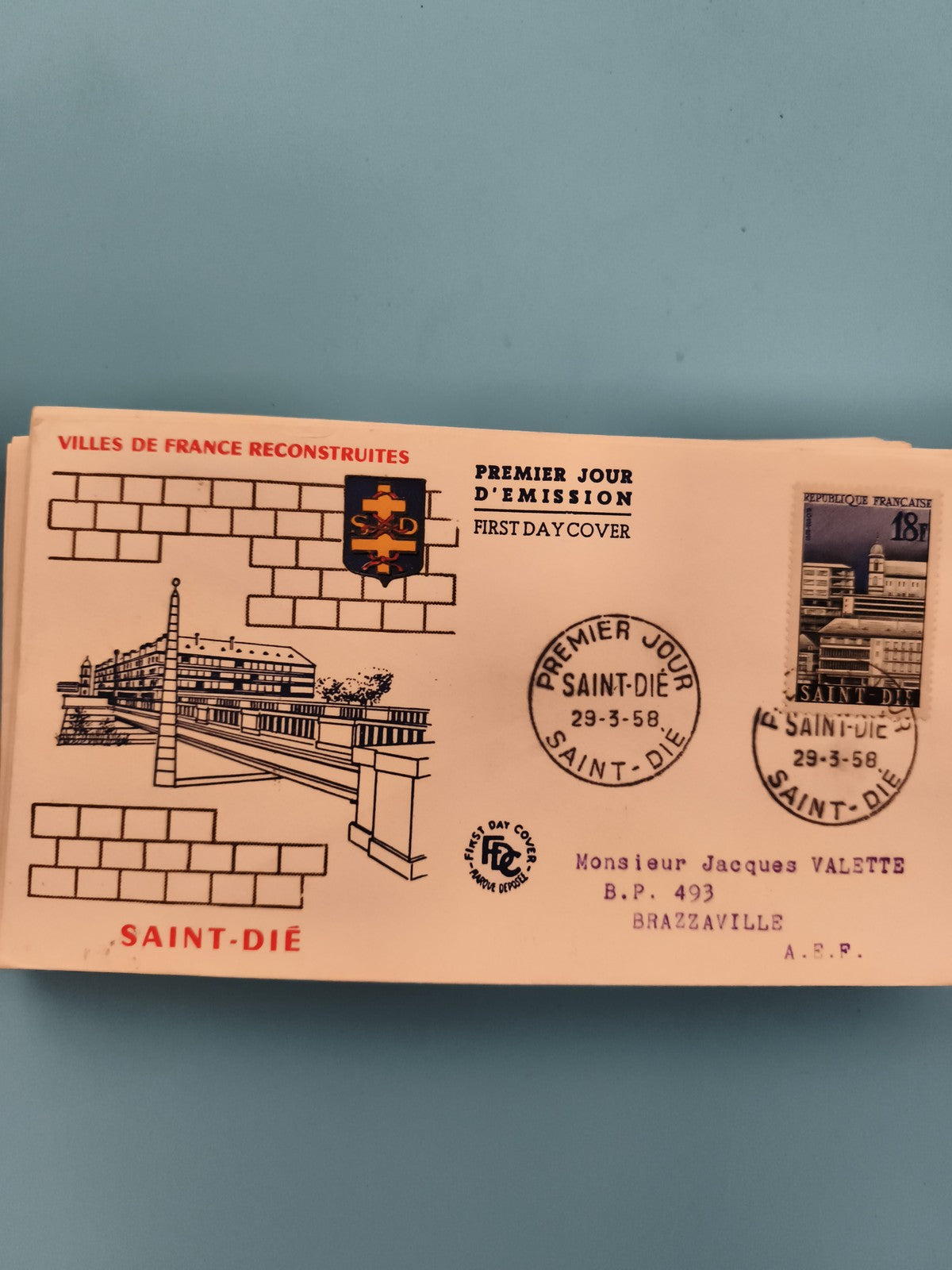 Lettre Premier Jour Saint-Dié 1958 FDC Villes Reconstruites Philatélie (Ref 2)