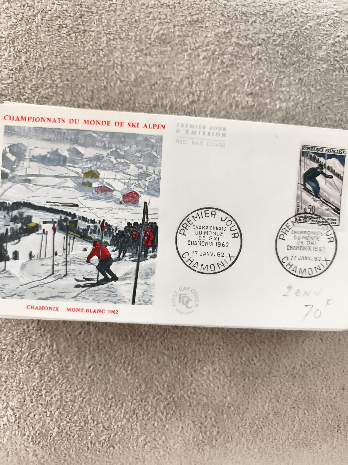 Enveloppe Premier Jour Ski Chamonix 1962, Championnats du Monde, philatélie anci