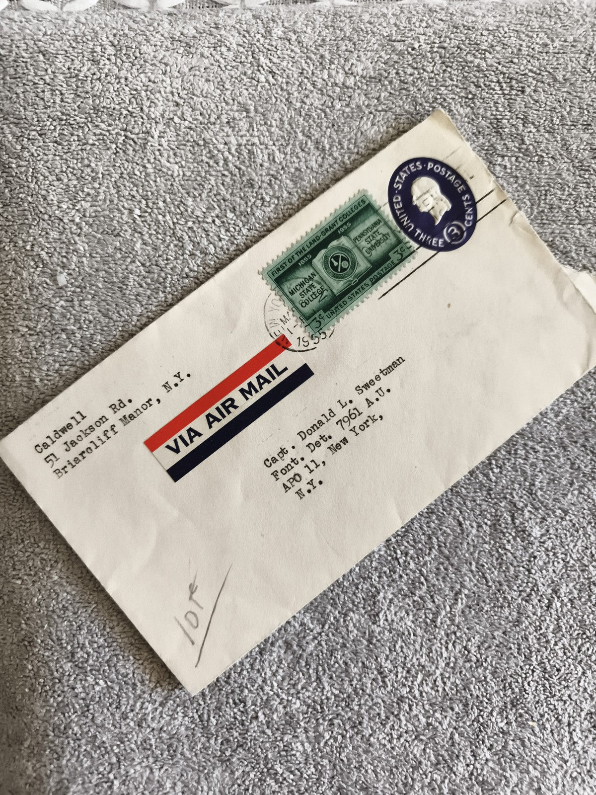 Lettre affranchie USA 1959 timbre 3c Washington + Lincoln Grant College Air Mail
