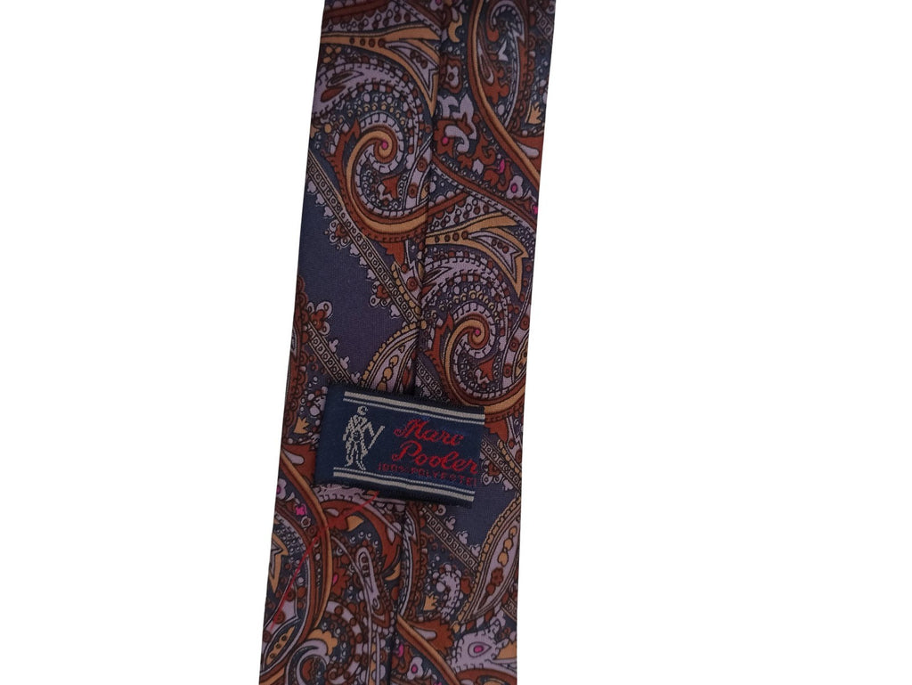 Cravate vintage Marc Pooler soie motif cachemire bleu orange rétro élégant