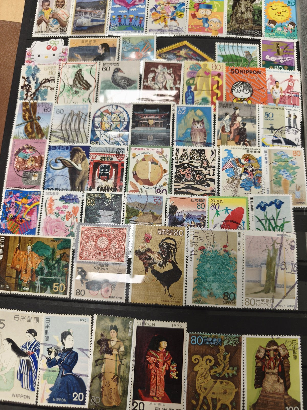 Lot de timbres du Japon multicolores, motifs variés, oblitérés, philatélie