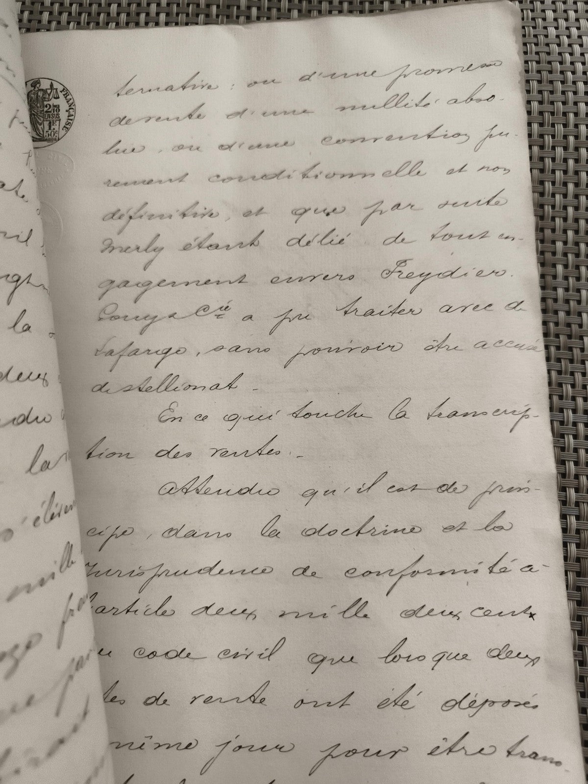 Ancien document manuscrit jugement 19e siècle Lafarge archives justice
