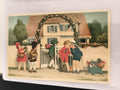 Carte postale ancienne enfants maison fleurs jouets illustration vintage CPA