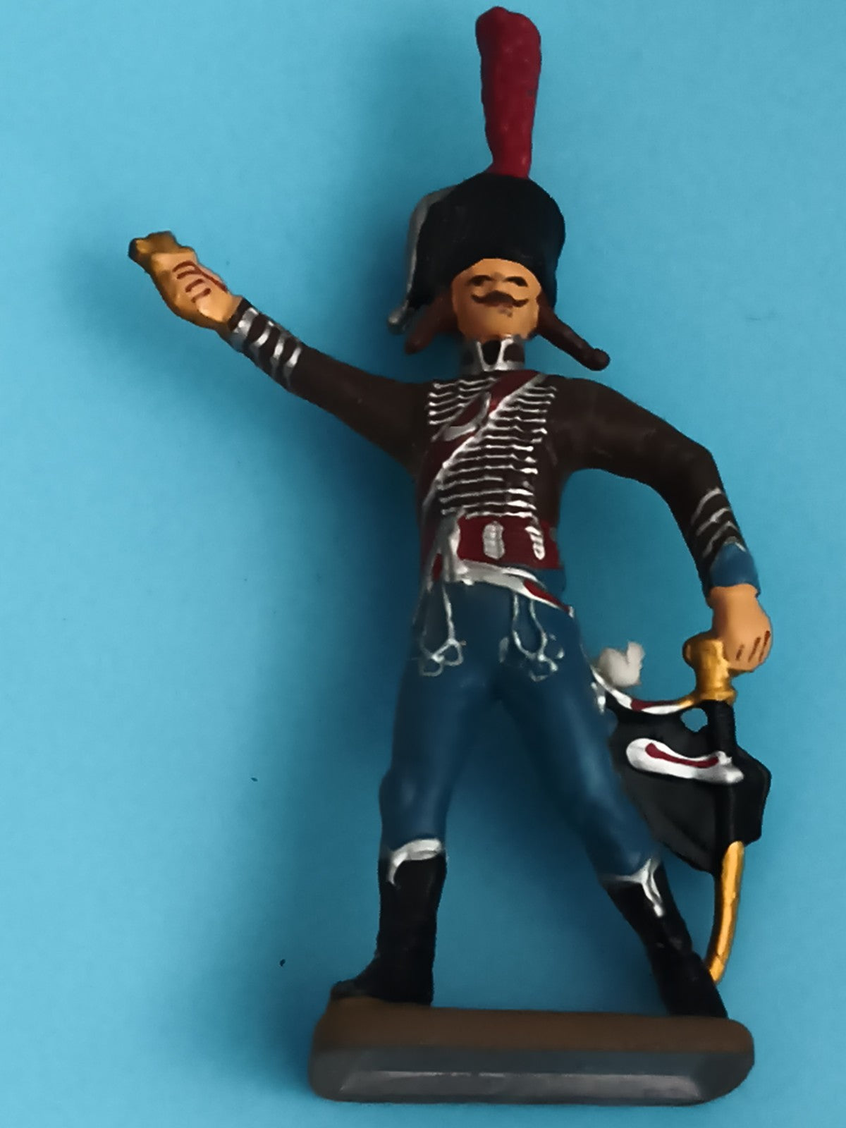 Figurine soldat hussard ancien plomb uniforme empire napoléonien main levée