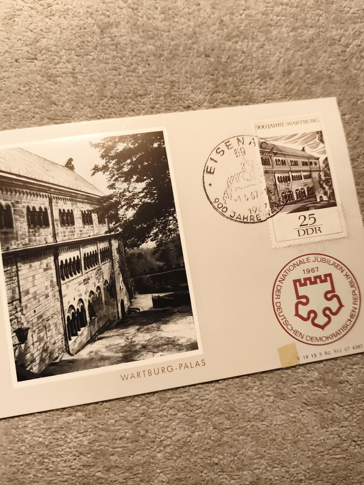 Carte postale 1er jour DDR 1967 Wartburg-Palas Eisenach timbre 25 DDR philatélie