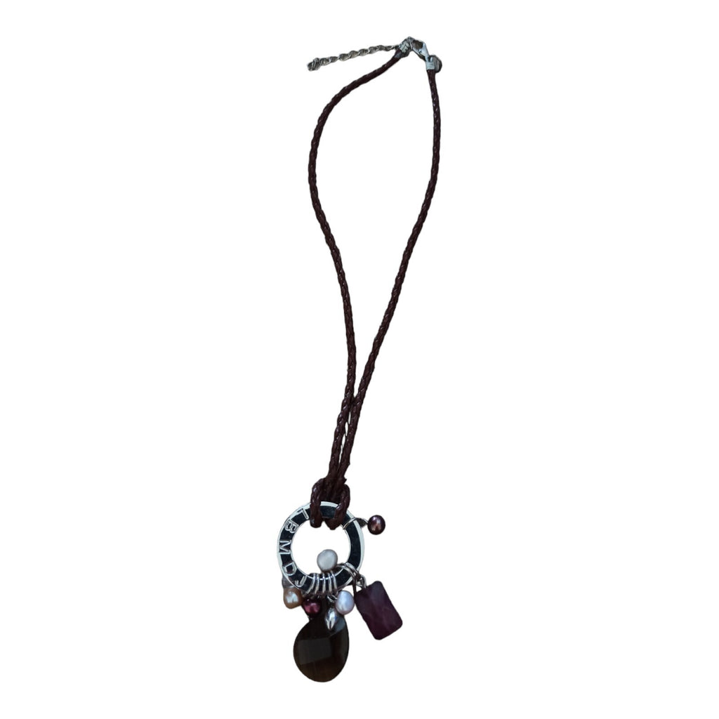 Collier LBMDJ pendentif multigemmes pierres naturelles perles violet marron