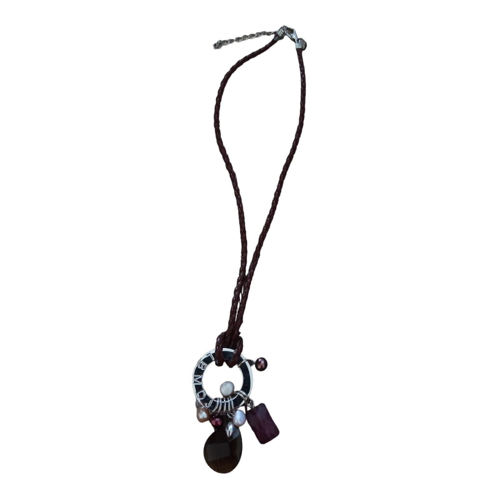 Collier LBMDJ pendentif multigemmes pierres naturelles perles violet marron