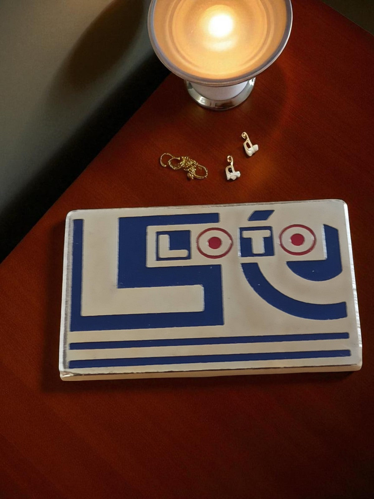 Plaque publicitaire Loto vintage années 80 – Logo rétro bleu blanc