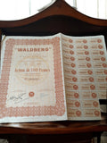 Action ancienne WALDBERG 100 Francs au porteur années 1920 vintage Paris
