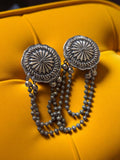 Boucles d’oreilles vintage style ethnique argenté relief chaînes pendantes fanta