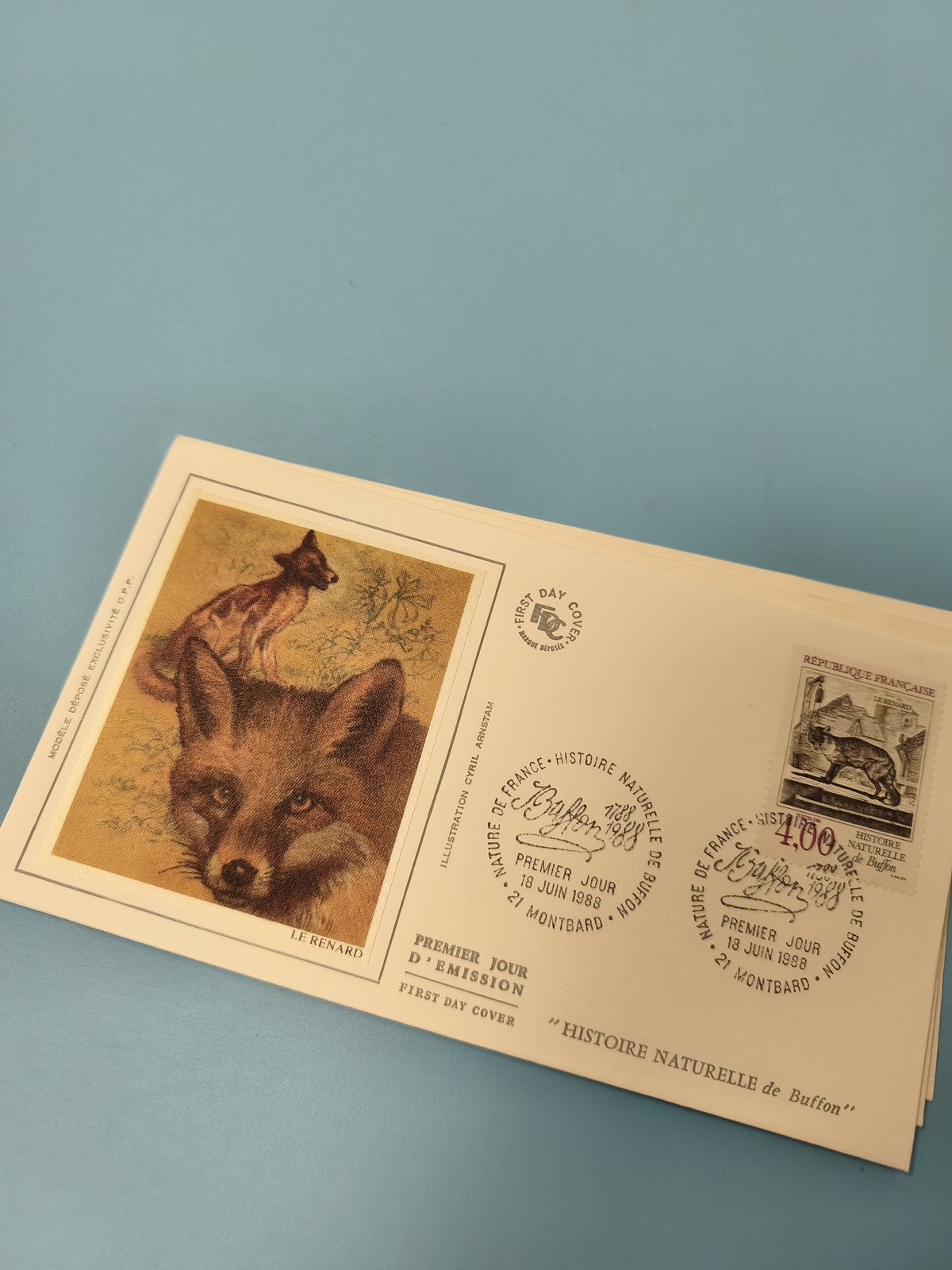 Enveloppe premier jour FDC Histoire Naturelle Buffon Renard 1988 Montbard