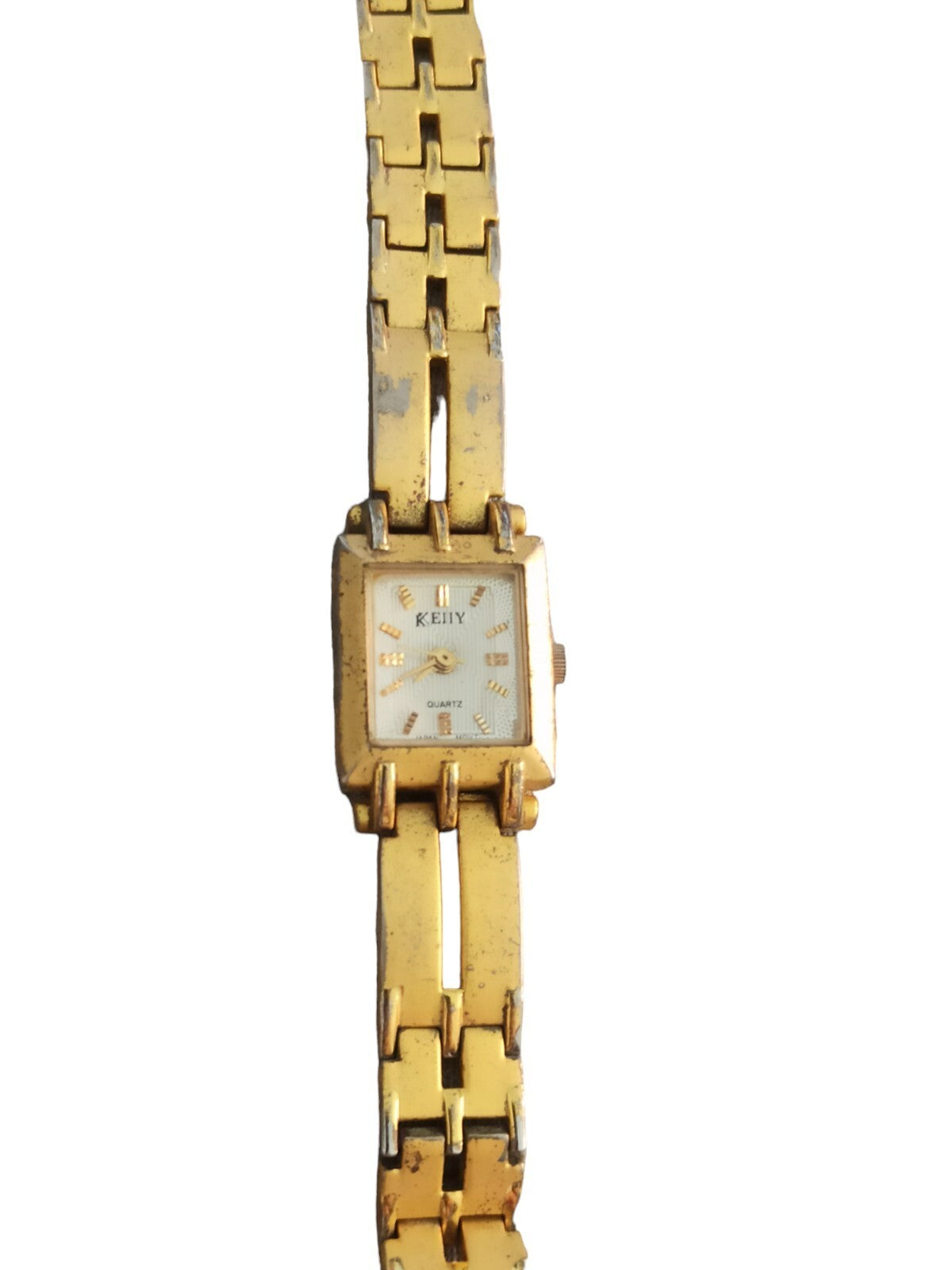 Montre vintage KEIIY femme quartz dorée, bracelet rectangulaire Japan Movt