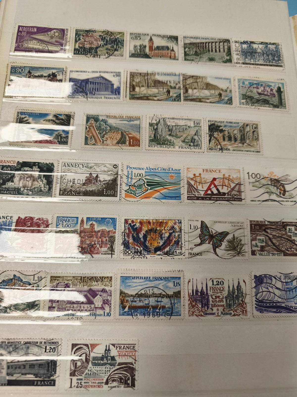 Lot anciens timbres oblitérés France, paysages, monuments, collection vintage