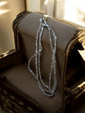 Collier vintage fantaisie métal argenté rétro, maillons longs, bijou occasion