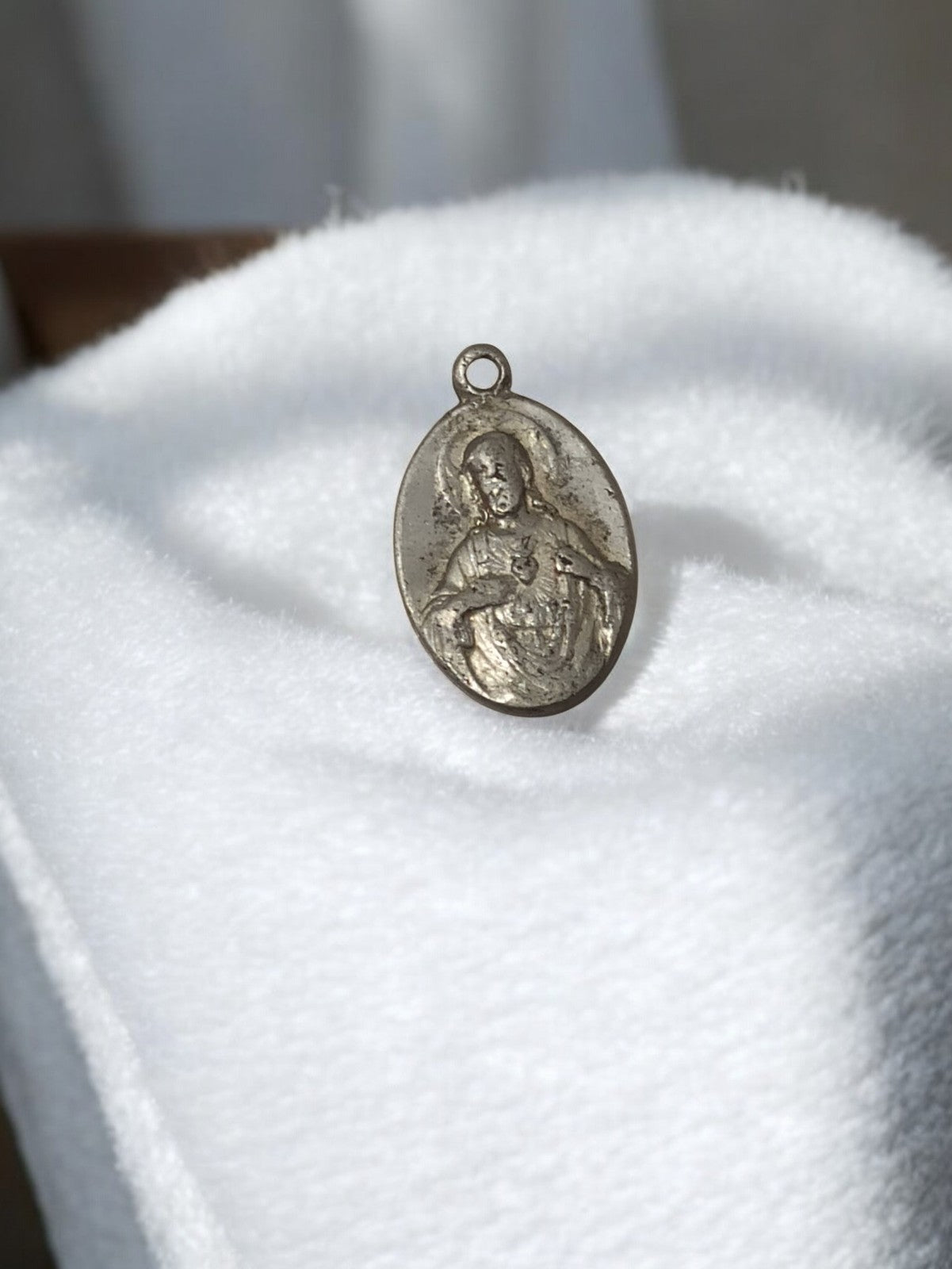 Vintage antique oval religious medal, Sacred Heart, collectible decoration