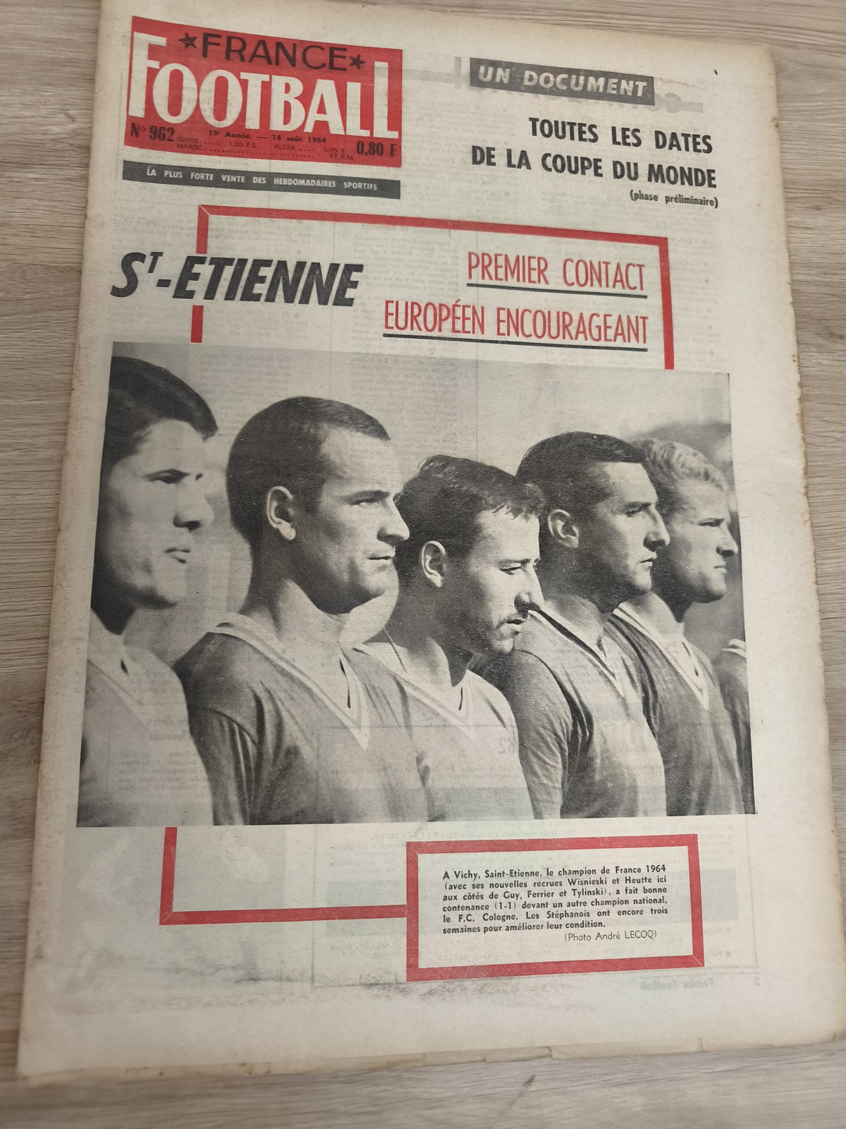 Ancien journal France Football 1964 vintage, St-Etienne, collection foot