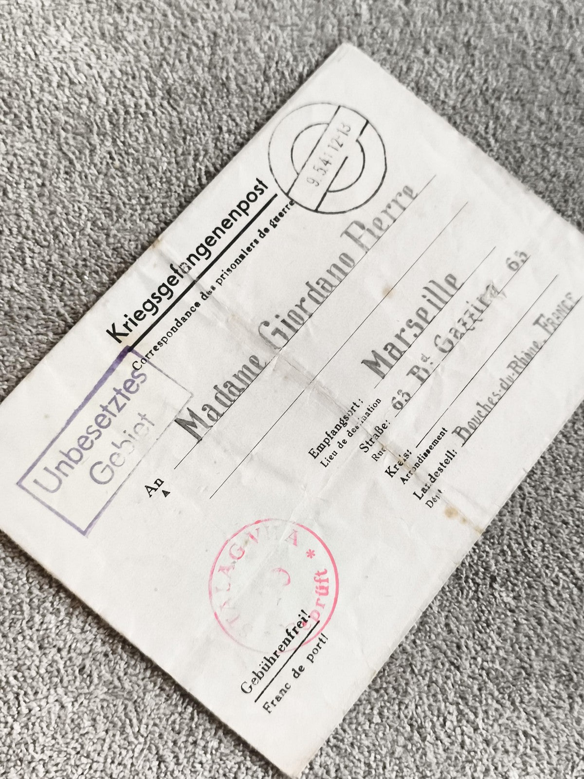 Lettre Kriegsgefangenenpost prisonnier guerre WWII Marseille cachets anciens