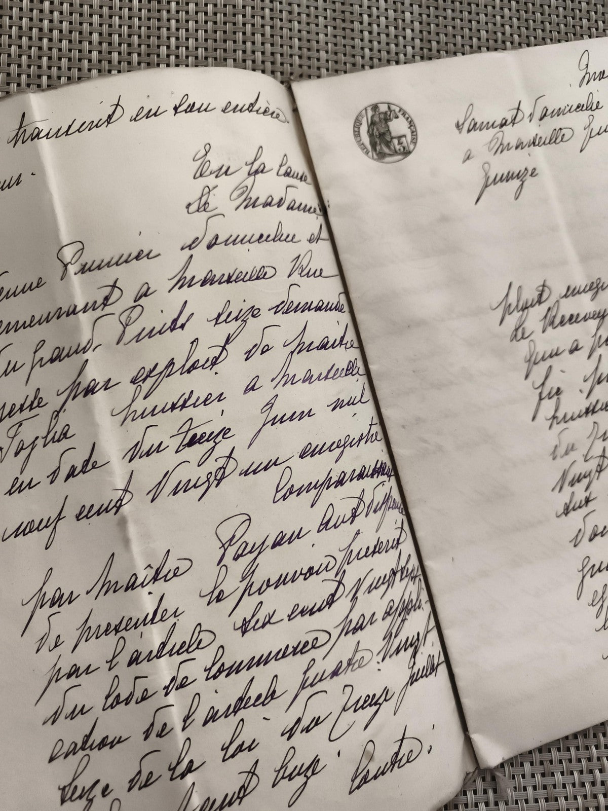 Ancien document manuscrit tribunal République Française XIXe Marseille
