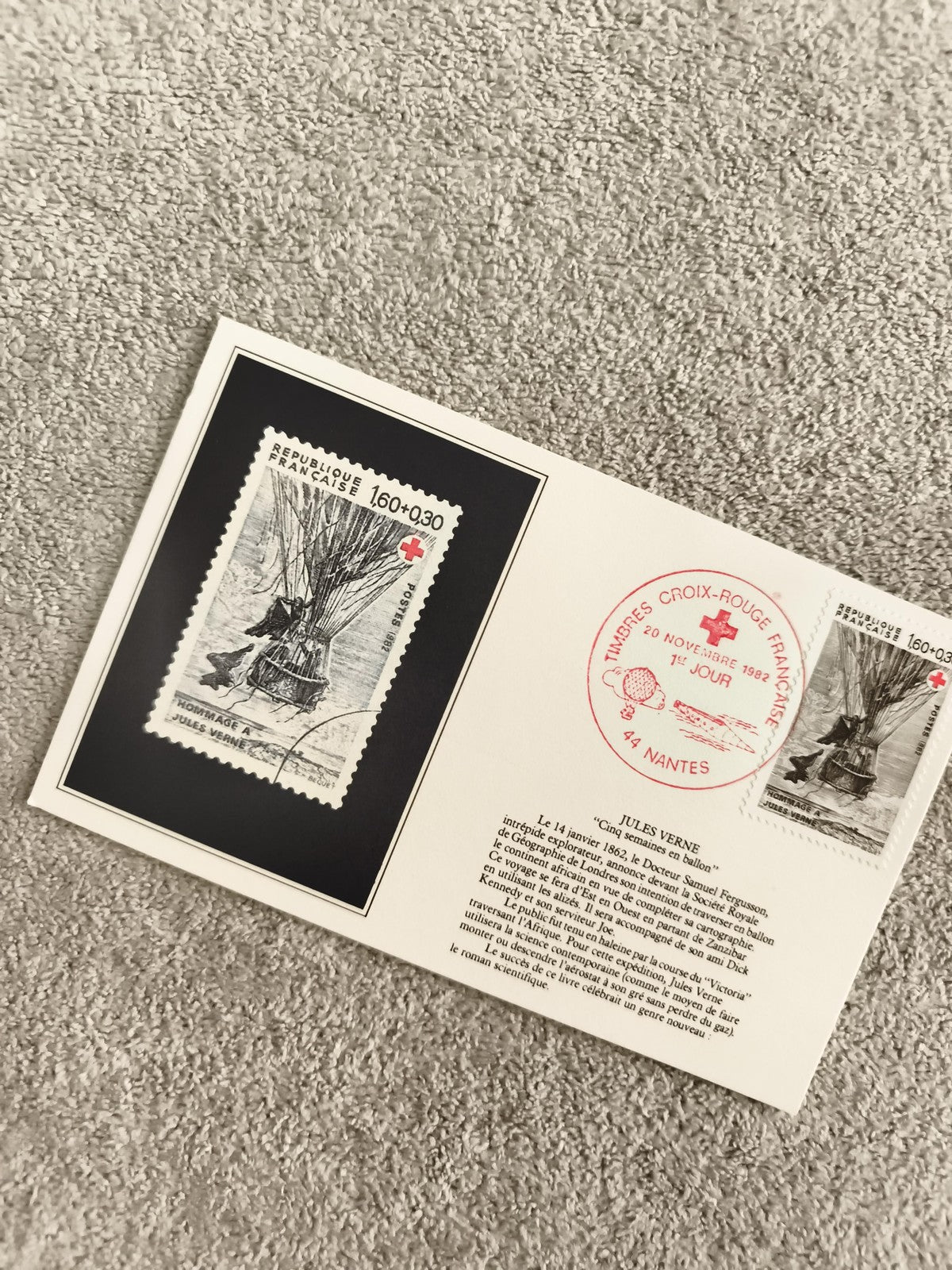 Carte Premier Jour timbre Croix-Rouge 1962 Jules Verne ballon Nantes philatélie