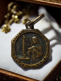 Médaille ancienne Vierge Marie octogonale, aspect métal vieilli, pendentif relig
