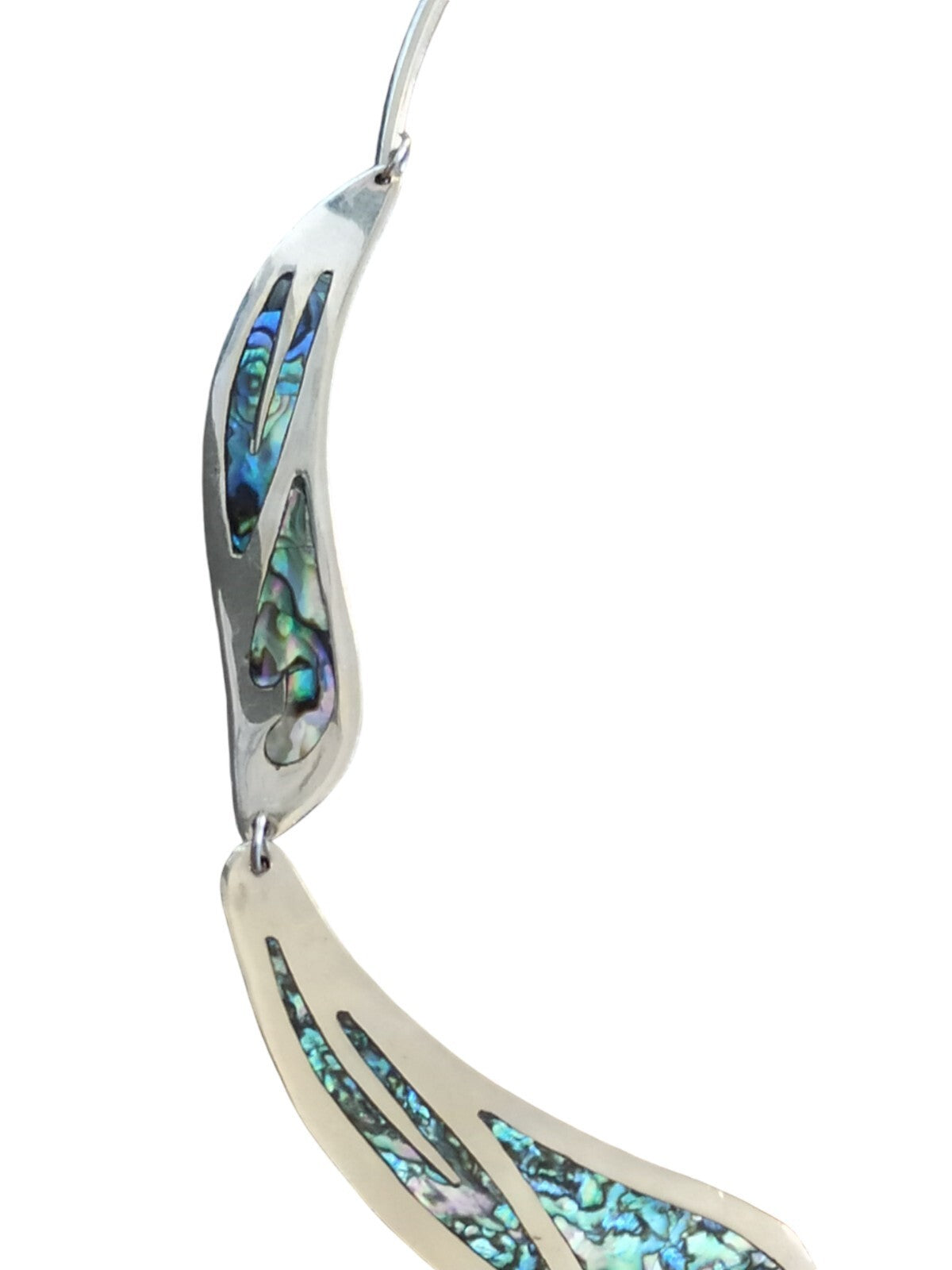 Collier plastron Alpaca argenté nacre incrustée design bohème turquoise