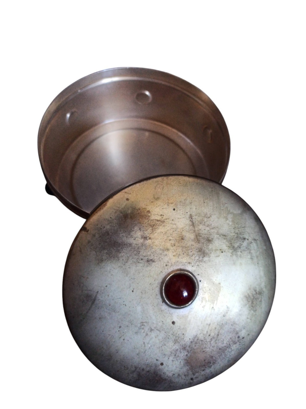 Cloche industrielle ancienne alarme vintage, boîtier métal, témoin rouge